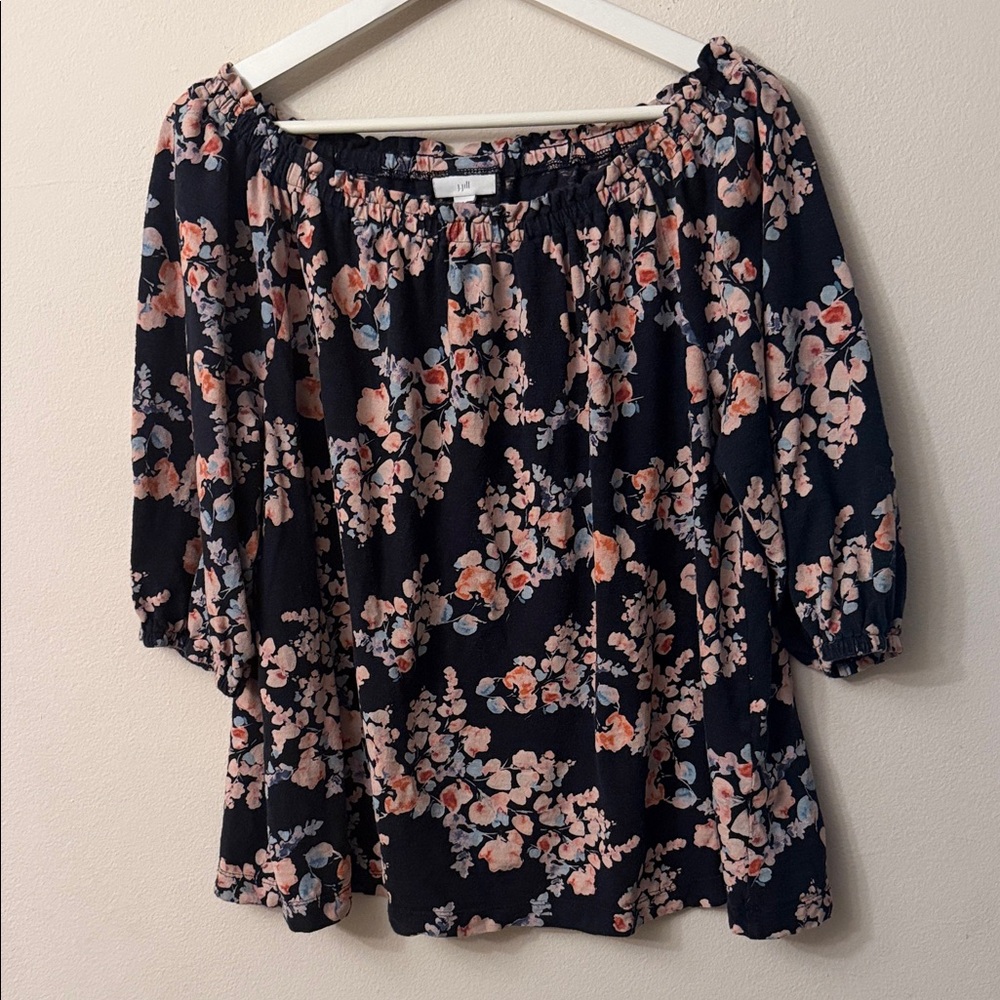 J. Jill Navy Floral Off-Shoulder Blouse